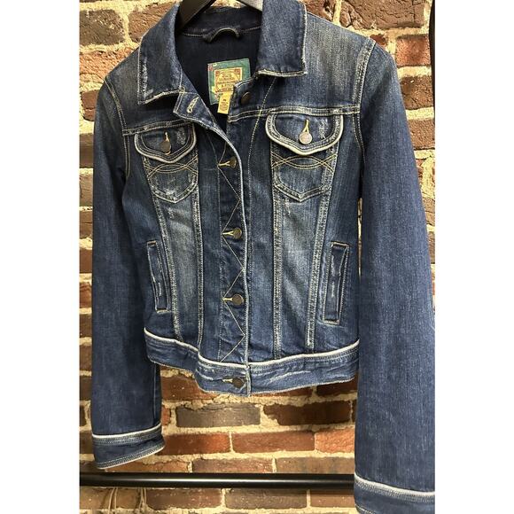 Abercrombie & Fitch Women's Blue Jean Distressed Crop Waist Denim Jean Jacket M - Picture 8 of 11